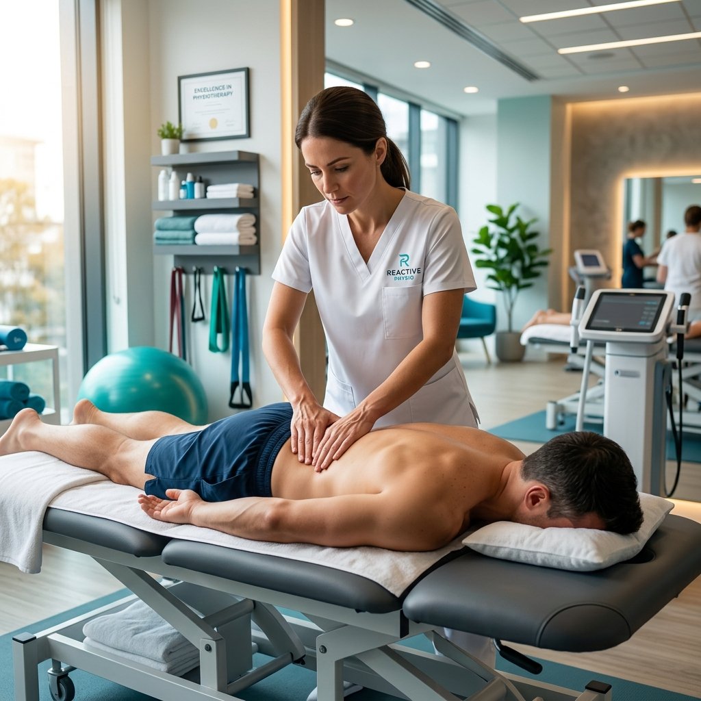 Expert physiotherapist performing manual therapy
